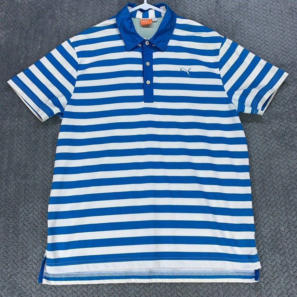 Puma Golf Performance USP Polo Shirt Mens Size Large Multi Color Striped Stretch